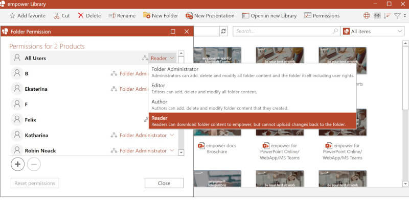 PowerPoint collaboration rights management