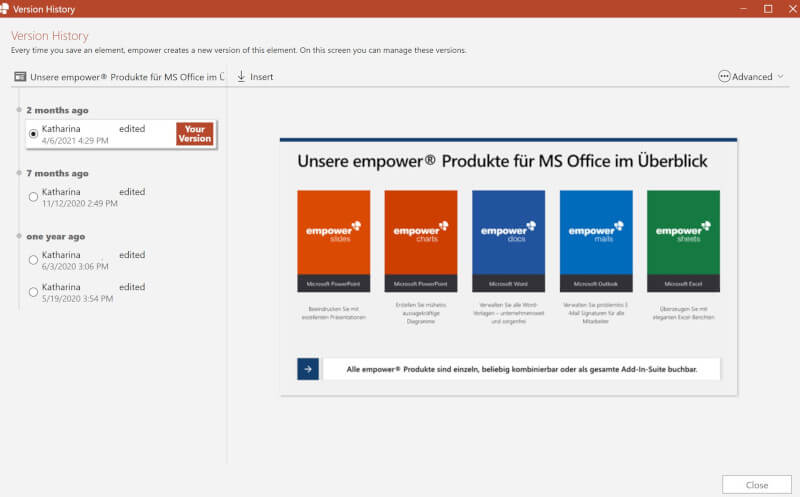 PowerPoint collaboration version history
