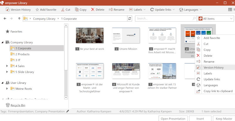 PowerPoint collaboration version history