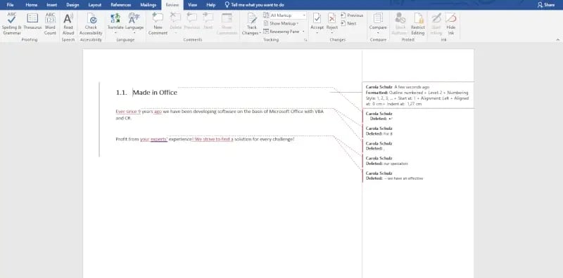 compare two word documents merged document