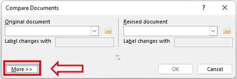 Compare Documents adjust settings