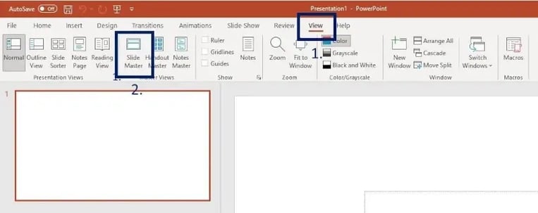 Slide Master Button View Tab PowerPoint