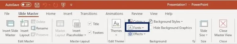 select font customized powerpoint slide master