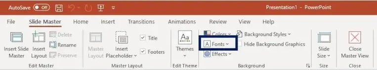 select font customized powerpoint slide master