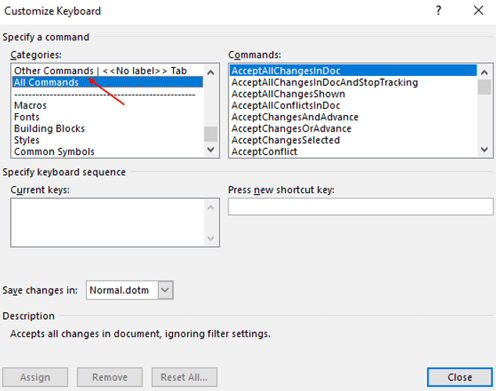 Create your own shortcuts in word commands