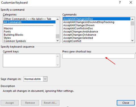 Create your own shortcuts in word assign new combination