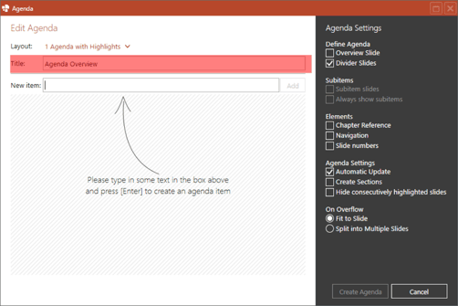 easy creation powerpoint agenda select title