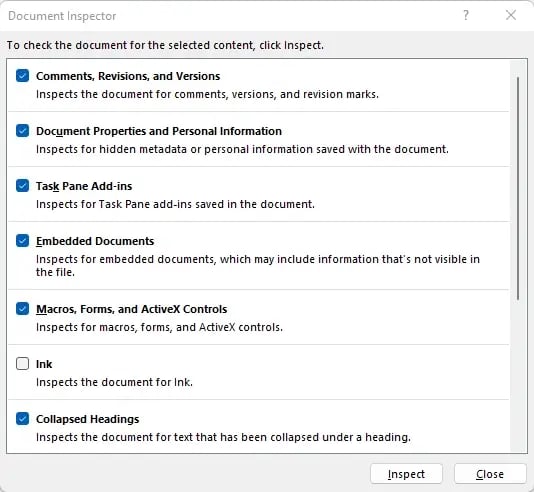 delete personal data from word document inspector