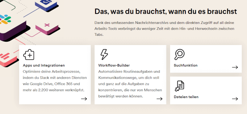 Digital Workplace Software Slack Funktionen