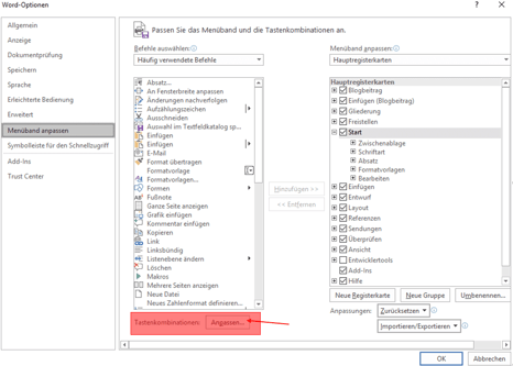 Create your own shortcuts in word customize