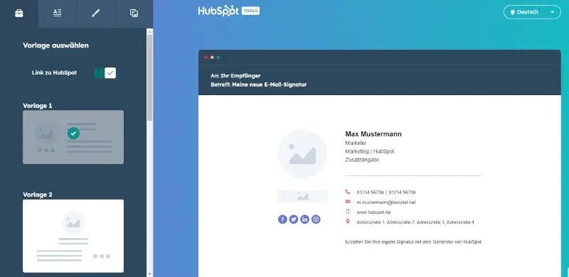 E-Mail-Signaturvorlagen generator von HubSpot Layout