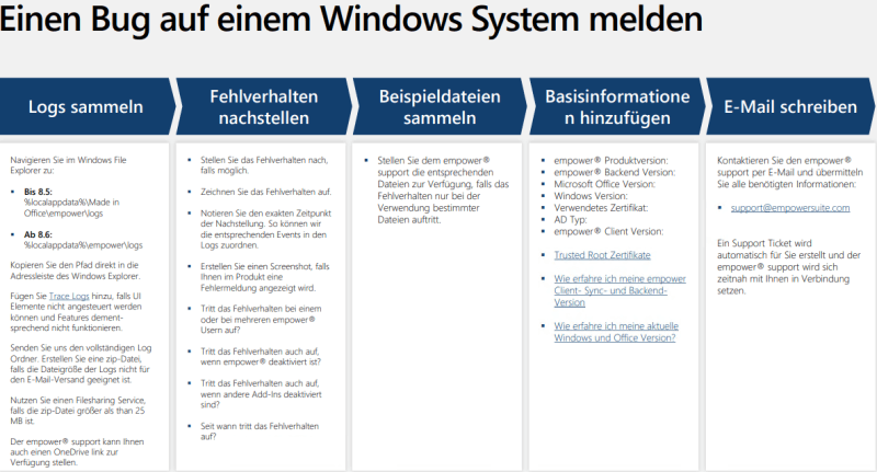 empower Support Bugs Windows
