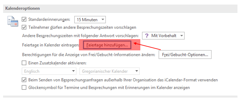 Feiertage in Outlook Kalender eintragen Kalenderoptionen öffnen