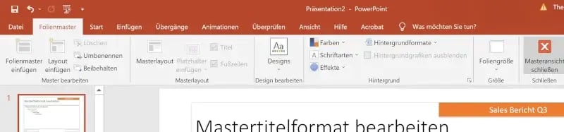 Fußzeile in Folienmaster PowerPoint  bearbeiten auf gesamte Präsentation anwenden