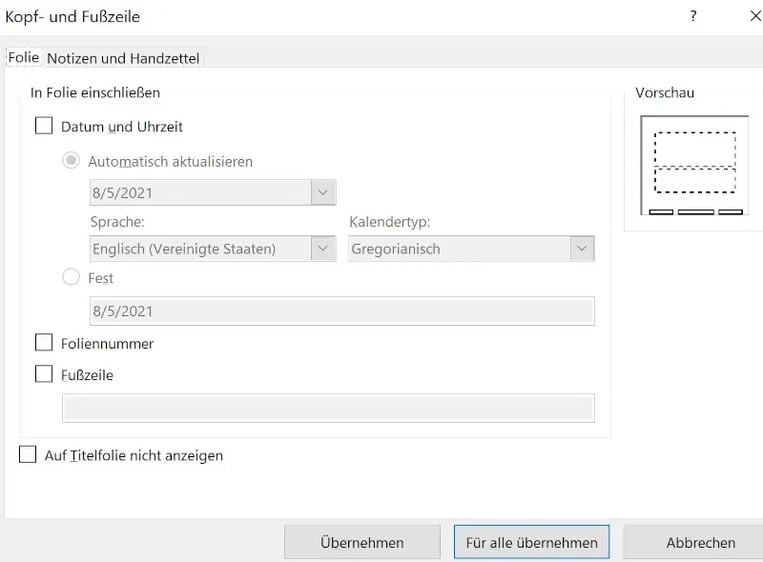 Fußzeilen in PowerPoint einfügen und bearbeiten pop-up