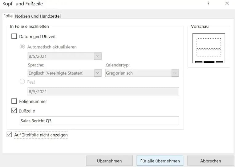 Fußzeilen in PowerPoint bearbeiten und einfügen alle Folien
