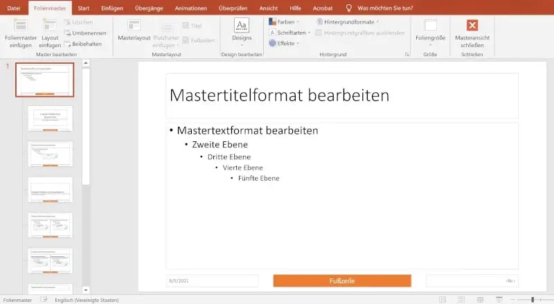 Fußzeile in Folienmaster PowerPoint  bearbeiten