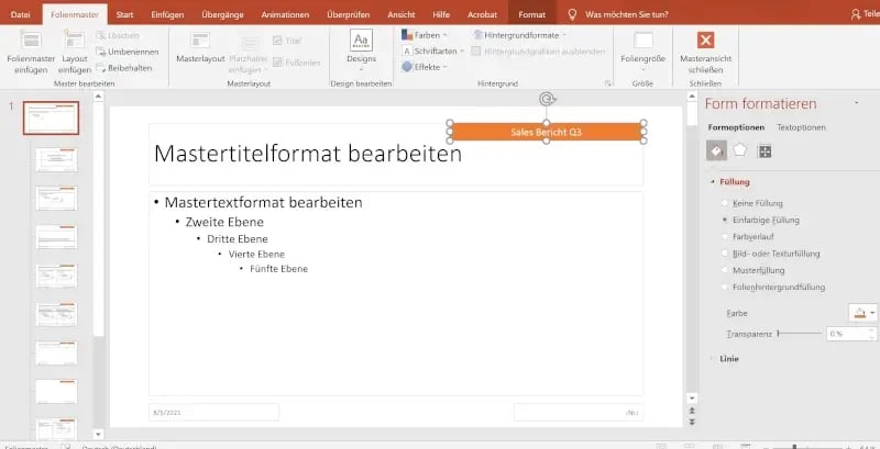 Fußzeile in Folienmaster PowerPoint  bearbeiten Formatierungen vornehmen