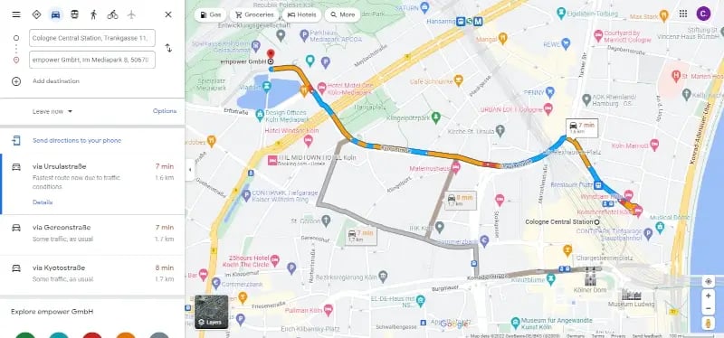 insert interactive map PowerPoint find route in google