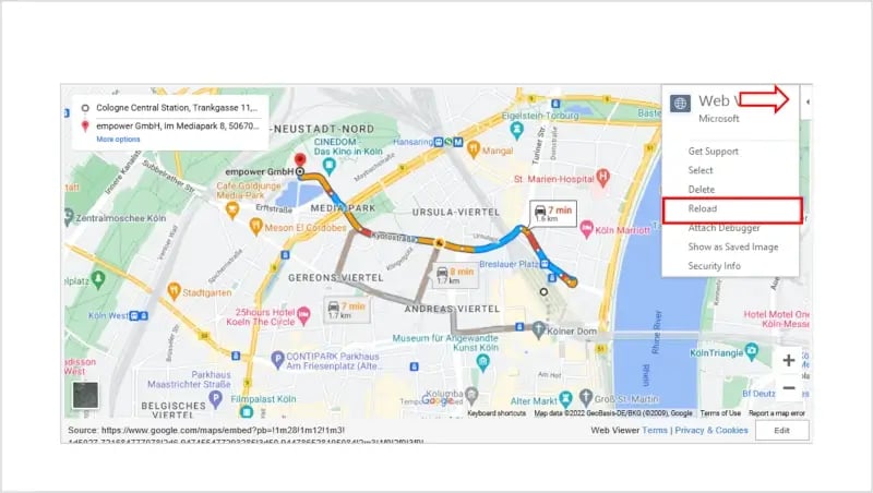 insert interactive map PowerPoint reload to update map