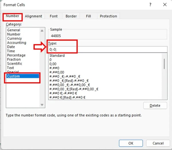 hide zero values in Excel selected area format cells