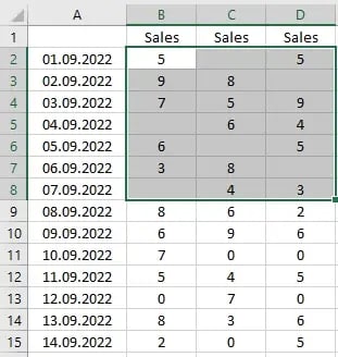 hide zero values in Excel selected area result