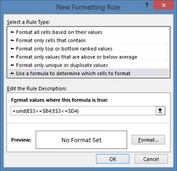 Gantt chart in Excel AND formula