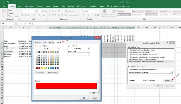 Gantt chart in Excel add color 