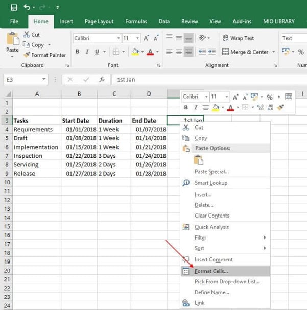 Gantt chart in Excel formatting