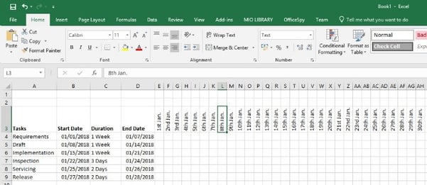 Gantt chart in Excel create design