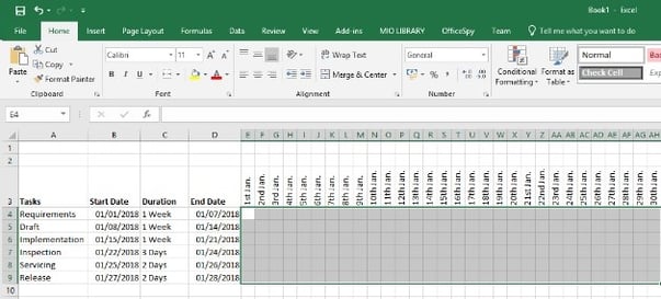 Gantt chart in Excel additional formatting