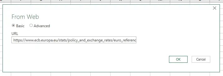 import web data into excel as chart insert URL