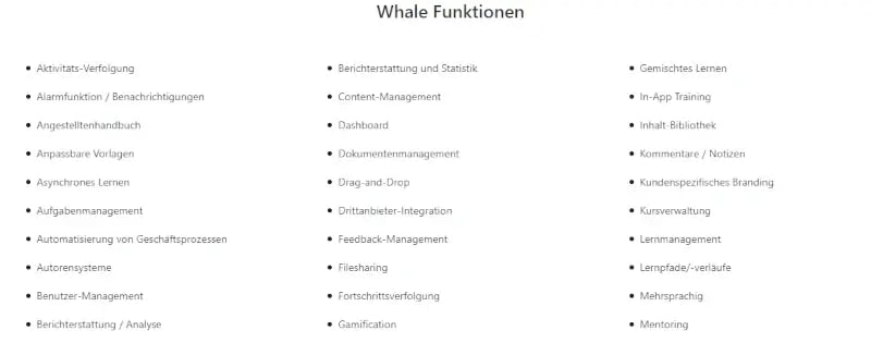 Whale Funktionen Wissensdatenbank-Softwares