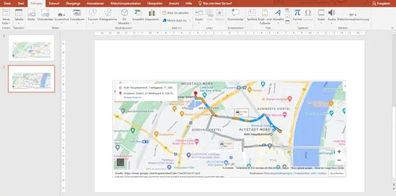 interaktive Karte mit Route in PowerPoint