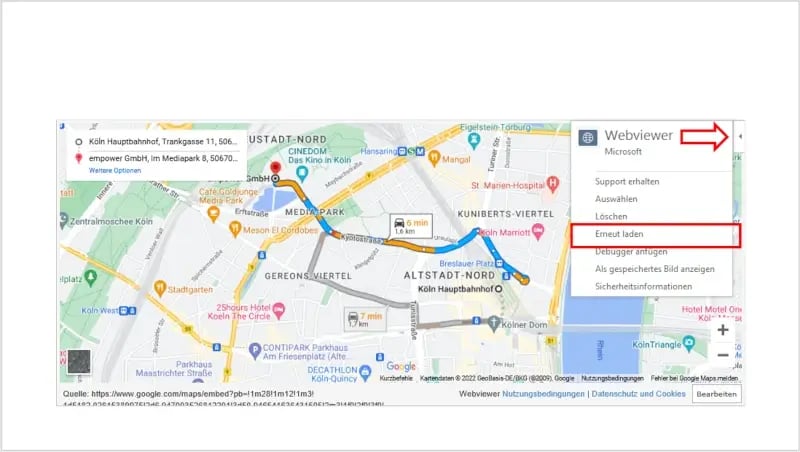interaktive Karte PowerPoint Route aktualisieren Maps
