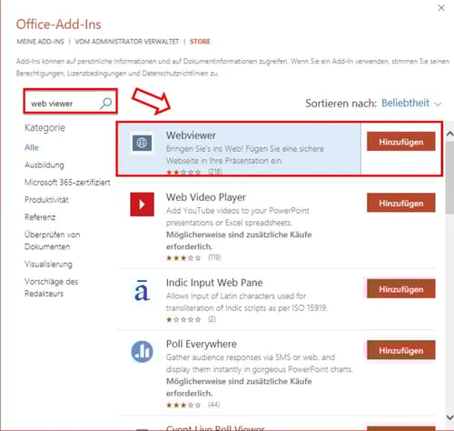 interaktive Karte PowerPoint mit Add in Web viewer für Google