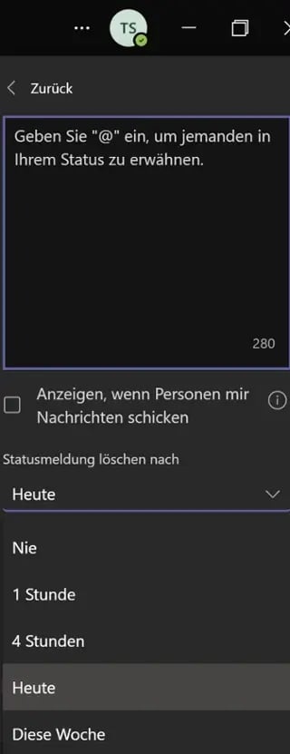 Microsoft Teams Guide Status anpassen