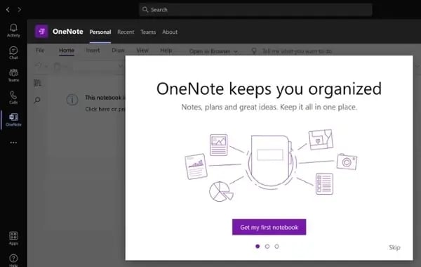 Microsoft Teams Guide app onenote