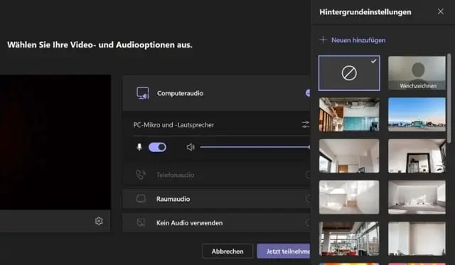 Microsoft Teams Guide Hintergrundfilter auswählen