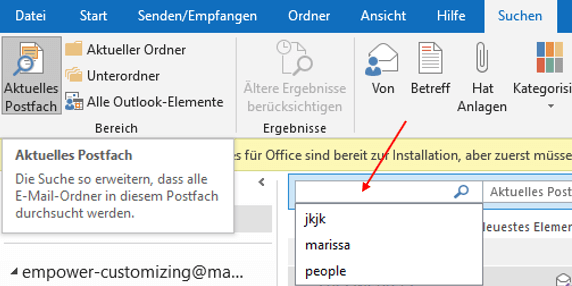 outlook suche optimieren