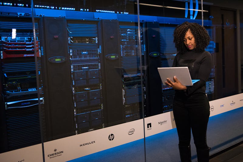 woman in front of server
