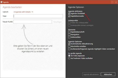 Powerpoint agenda erstellen weitere Einstellungen