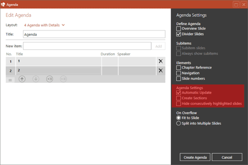Powerpoint agenda erstellen Einstellungen