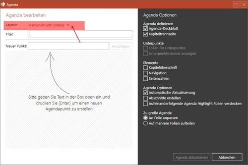 Powerpoint agenda erstellen layout auswählen