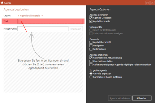 Powerpoint agenda erstellen titel eingeben