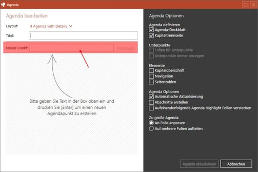 Powerpoint agenda erstellen punkte eintippen