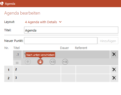 Powerpoint agenda erstellen reihenfolge Punkte