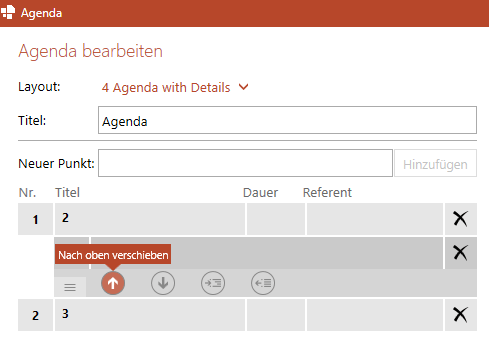 Powerpoint agenda erstellen reihenfolge Punkte