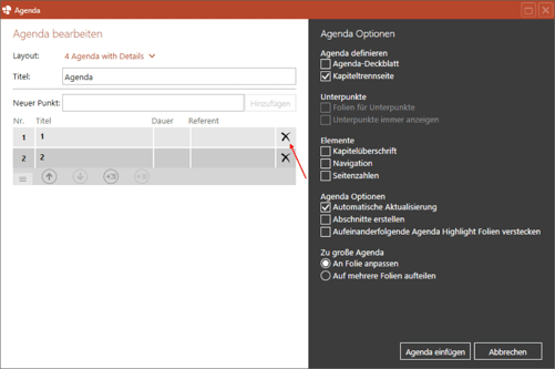 Powerpoint agenda erstellen punkt löschen