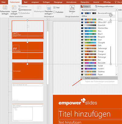 PowerPoint-Design: Maßgeschneiderte Farben in Präsentation neue Designfarbe